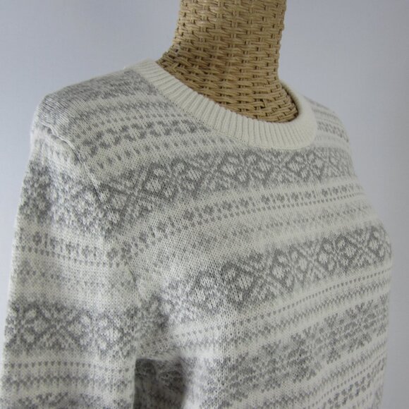 New J Crew Womens M Ivory Gray LS 100% Cotton Nordic Fair Isle Sweater NWT $79 - Picture 2 of 9